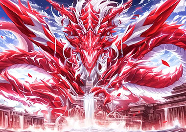 Majestic Red Dragon Over Ancient City