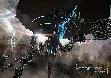 Futuristic space station with lightning