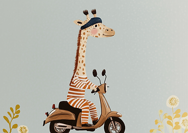Giraffe Riding a Scooter