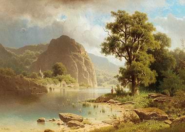Dramatic River Landscape with Rocky Outcrop