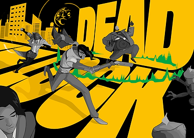 Action scene with characters and text