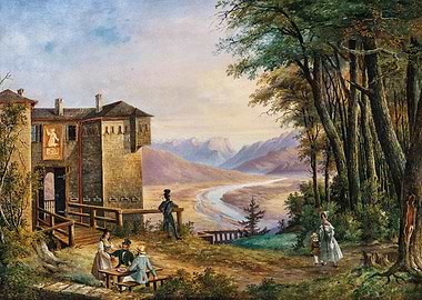 Alpine Castle with River Valley View