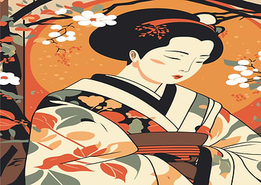 Geisha with Cherry Blossoms