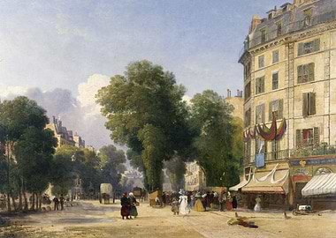 Parisian Street Scene with People and Buildings
