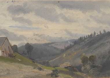 Hilly Landscape with Farmhouse and Trees