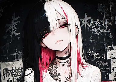 Anime Girl with Black and White Hair