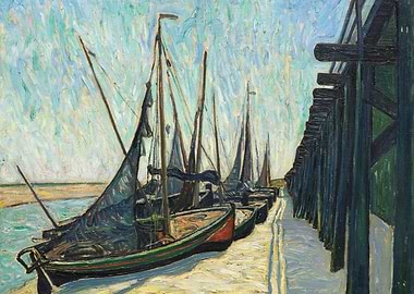 Boats docked by a pier