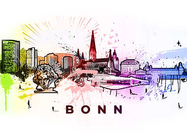 Bonn Skyline with Beethoven Bust