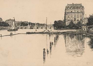 Cityscape with River and Buildings