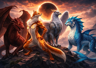 Mythical Creatures Under a Solar Eclipse