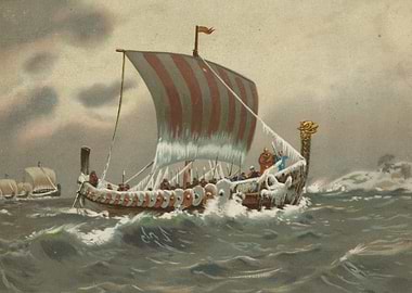 Viking longship in icy seas