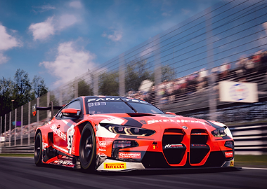 Red racing car on track