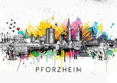 Pforzheim Cityscape with Colorful Splashes