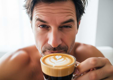 Man enjoying coffee with latte art