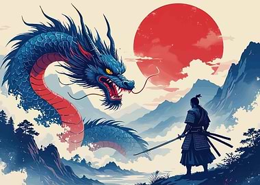 Samurai vs Dragon in Japan