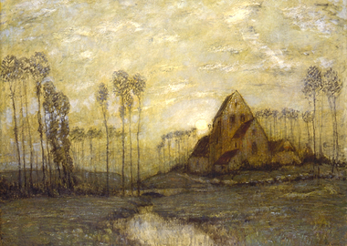 Misty Landscape with Church and Trees