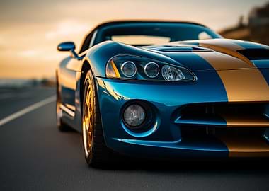 Blue and gold sports car