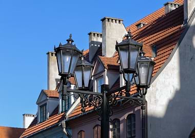 Ornate Street Lamp with Historic Buildings