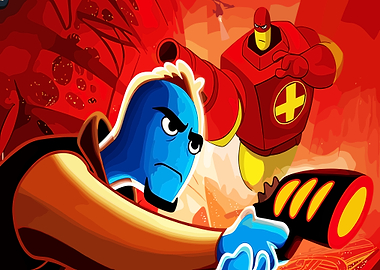 Blue Alien and Red Robot Battle