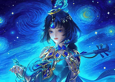 Celestial Musician in Starry Night