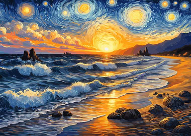 Starry Night Beach Sunset
