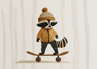 Cute Raccoon on Skateboard