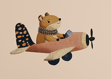 Cute Bear Flying a Plane