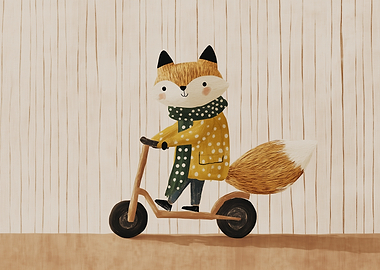 Cute Fox Riding a Scooter