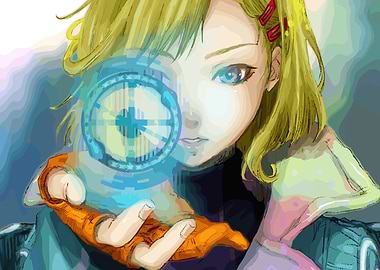 Girl with futuristic device