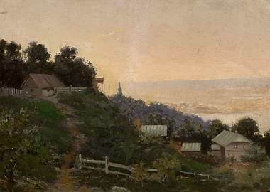 Rural Landscape Painting at Sunset