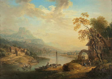 Pastoral River Landscape with Figures