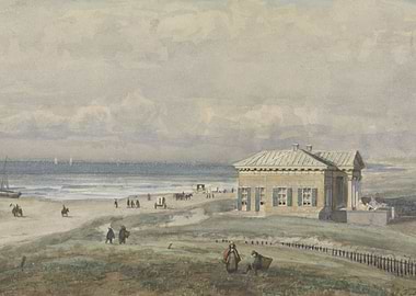 Seaside Scene with Building and Figures
