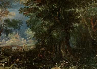 Hunting Scene in a Forest Landscape