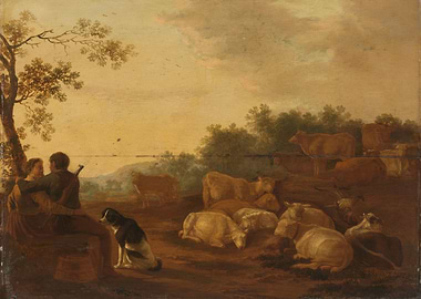 Pastoral Scene with Couple and Cattle