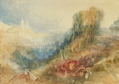 Misty Landscape with City and Trees