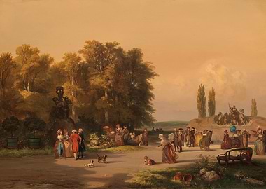 People in a Park with Fountain