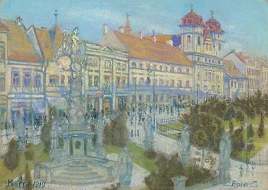 City Square with Monument and Buildings