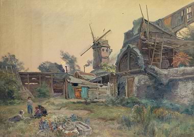 Rural Scene with Windmill and Figures
