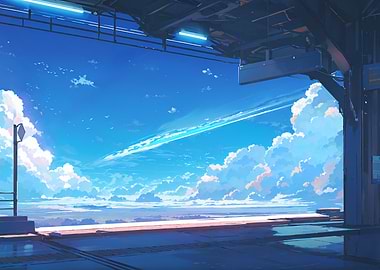 Anime Sky Over Train Station Platform