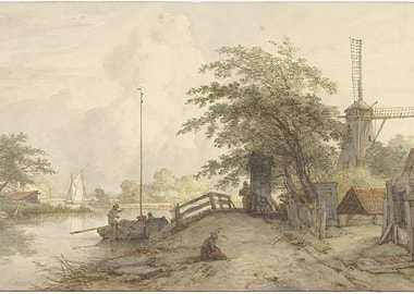 Dutch Landscape with Windmill and Canal