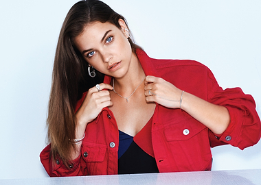 Barbara Palvin in Red Jacket and Jewelry