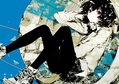 Anime Girl in Abstract Geometric World