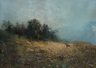 Deer in a Misty Mountain Landscape