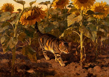 Cat in a Sunflower Field