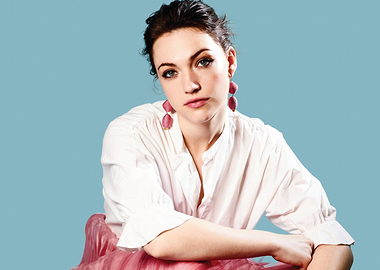 Violett Beane in White Shirt and Pink Skirt