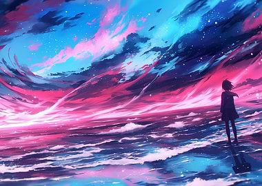 Anime Girl Watching Cosmic Sky