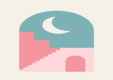 Abstract Archway with Moon and Stairs