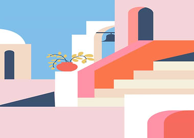 Abstract Mediterranean Architecture with Plant