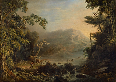 Man in a forest by a river