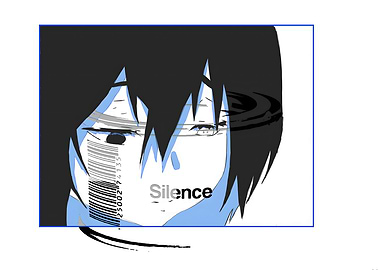 Anime character with barcode and text